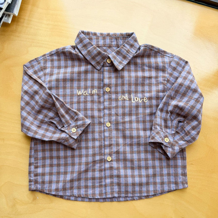 【80-150】ロゴ刺繍チェック柄シャツ