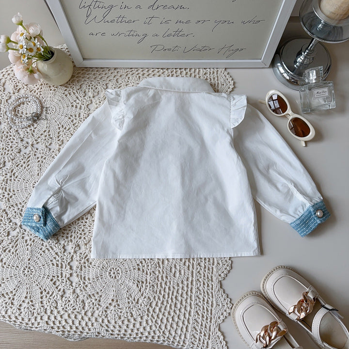 【90-140】肩フリルブラウス×ベスト×プリーツスカートセット