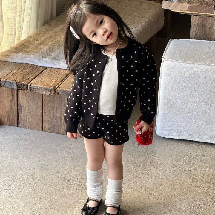 【90-140】ドット柄カーディガン×ショートパンツセット