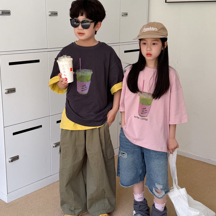 【100-150】抹茶ドリンクデザインTシャツ