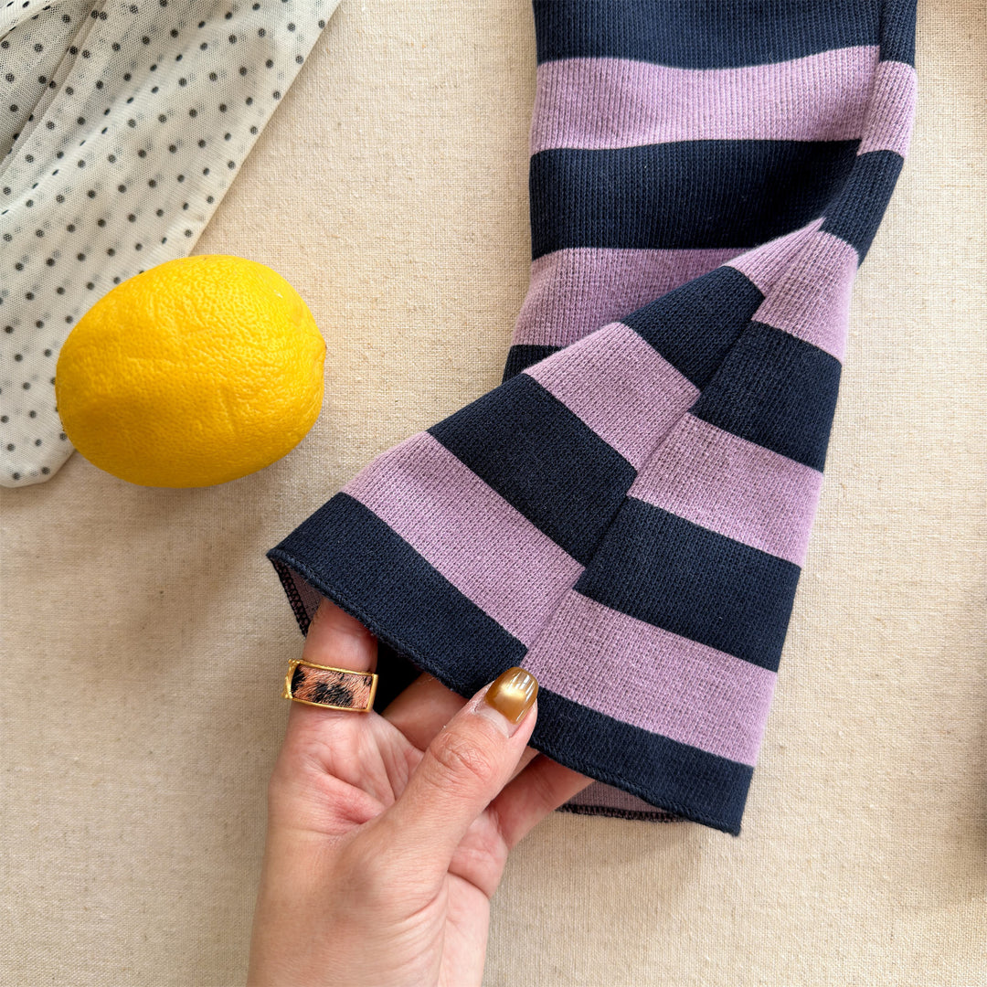 【80-130】太ボーダー柄フレアパンツ