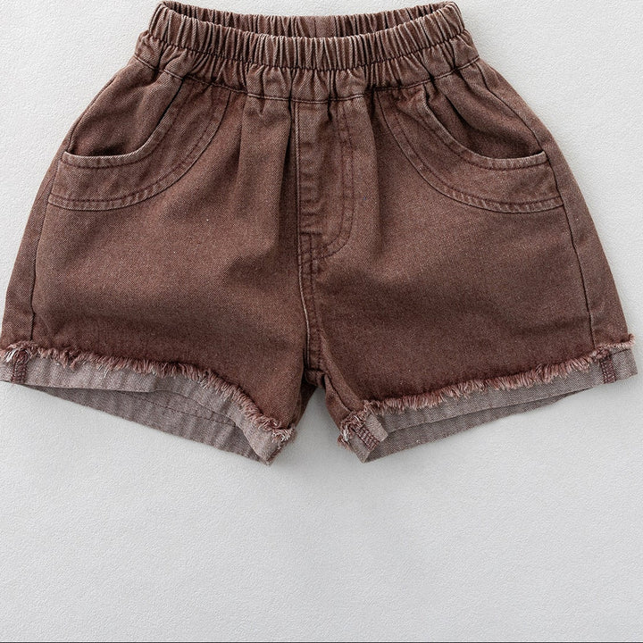 【80-130】カットオフデザインカラーデニムショートパンツ