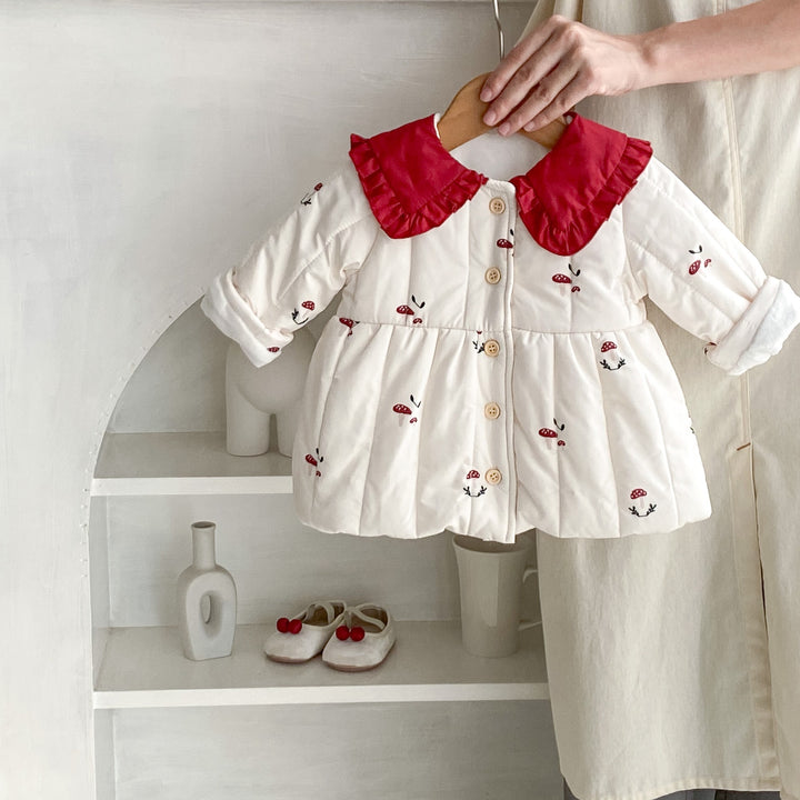 【73-100】きのこ柄裏フリースコート