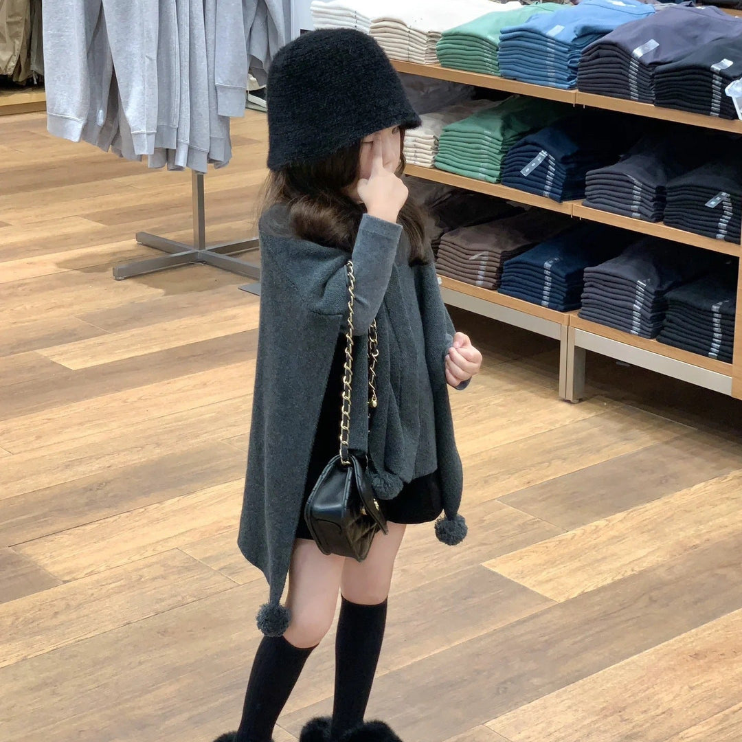 【90-140】ポンポン付きニットケープ