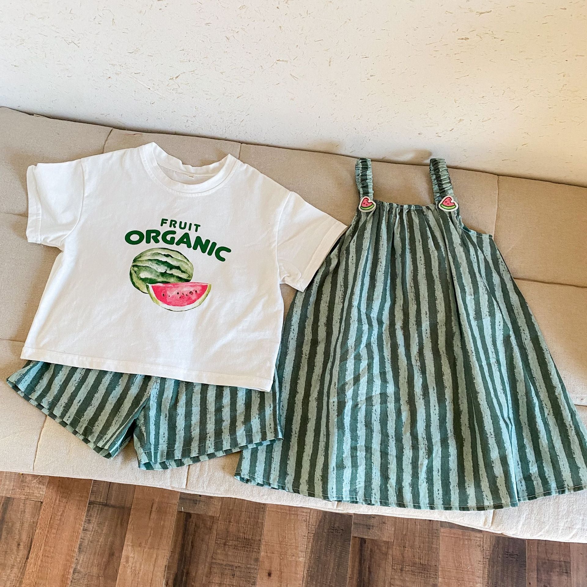 80-150】スイカ柄半袖Tシャツ×ハーフパンツセット｜ELMO-こども服