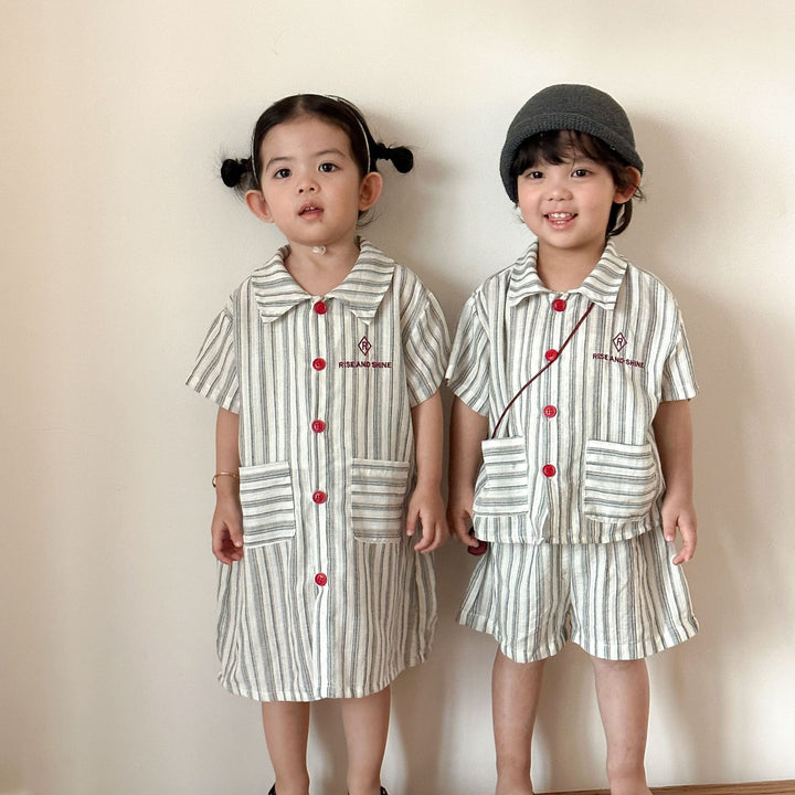 【80-150】ストライプデザイン半袖ワンピース