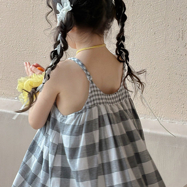 【90-150】フリルヘムギンガムチェックキャミワンピース