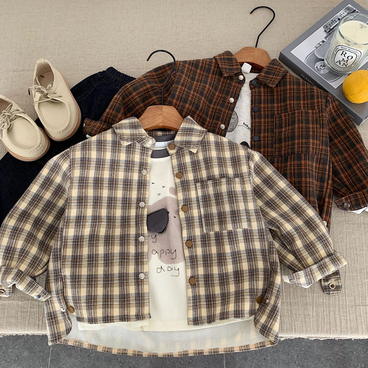 【90-140】裏起毛チェック柄シャツ