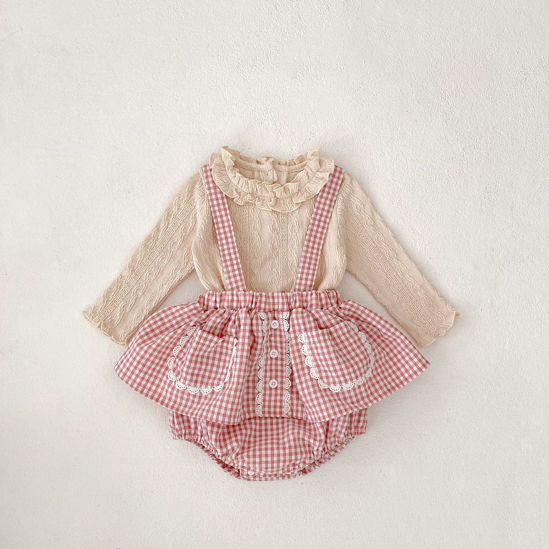 【73-110】チェック＆レースサスペンダーブルマ