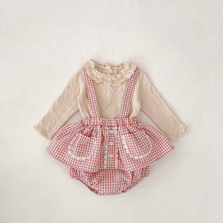 【73-110】チェック＆レースサスペンダーブルマ