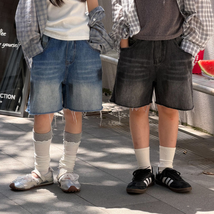 【100-150】カットオフデザインハーフデニムパンツ
