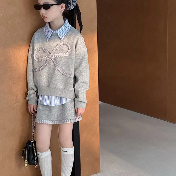 【120-150】リボンデザインスウェット×ミニスカートセット