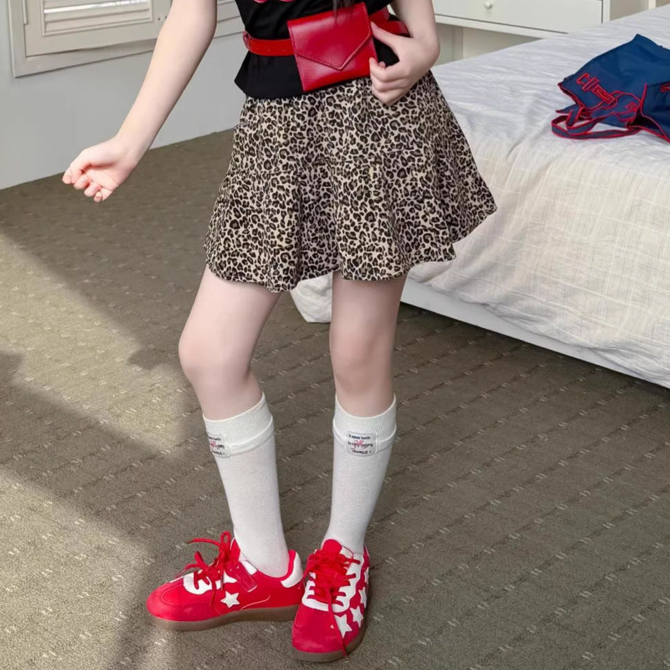 【100-150】レオパード柄プリーツミニスカート