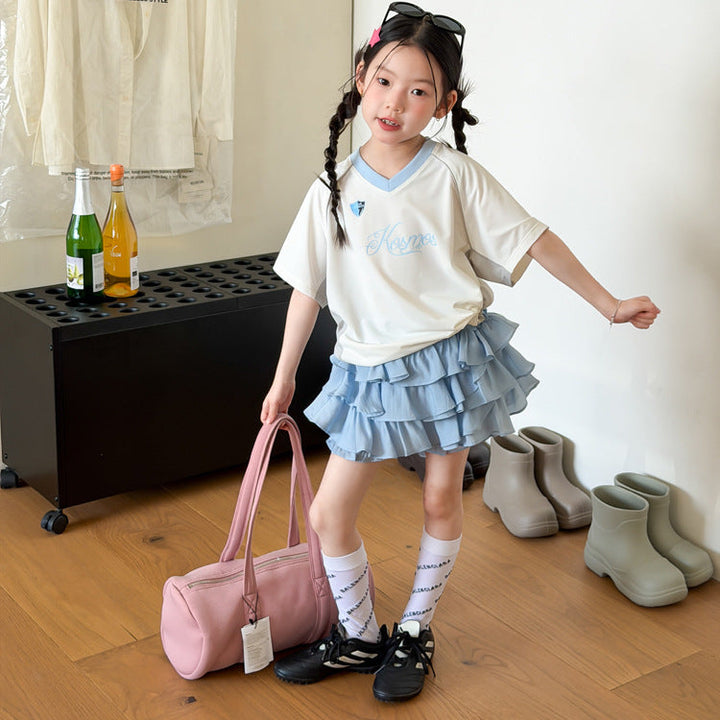 【100-150】ユニフォーム風おしゃれTシャツ