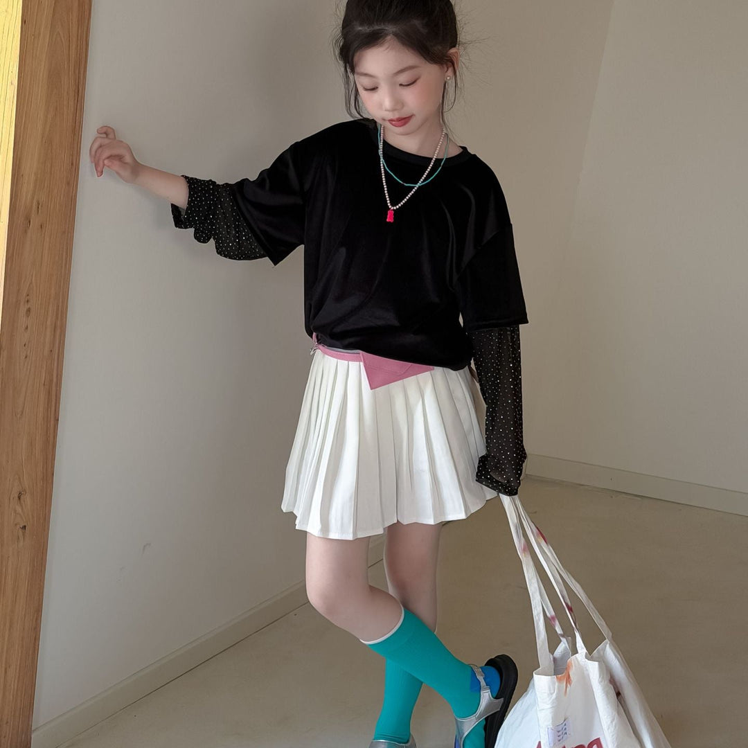 【100-150】ドット柄レイヤード風Tシャツ