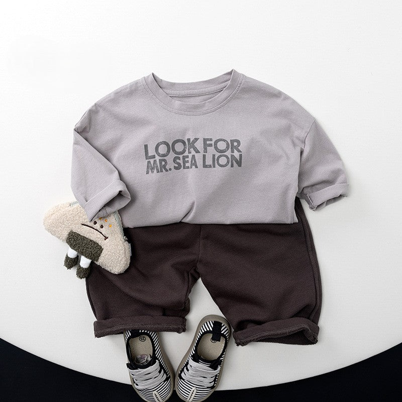 【80-130】ロゴデザイン長袖Tシャツ