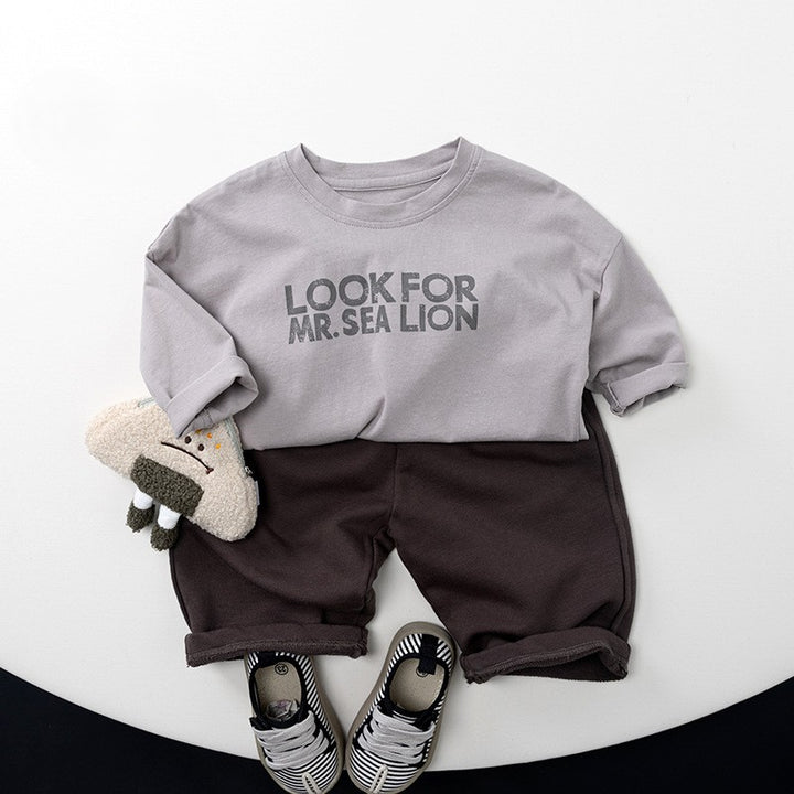 【80-130】ロゴデザイン長袖Tシャツ