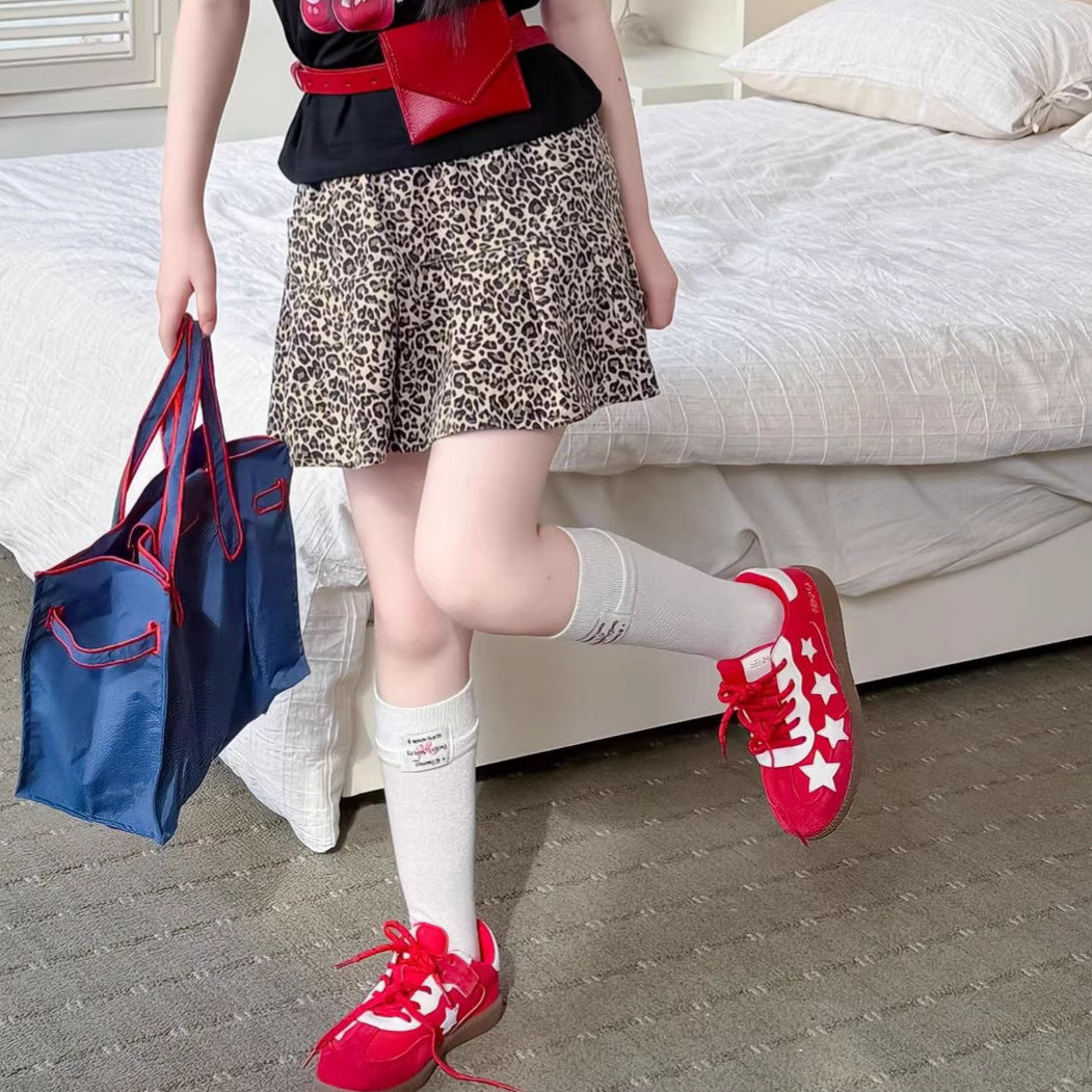 【100-150】レオパード柄プリーツミニスカート