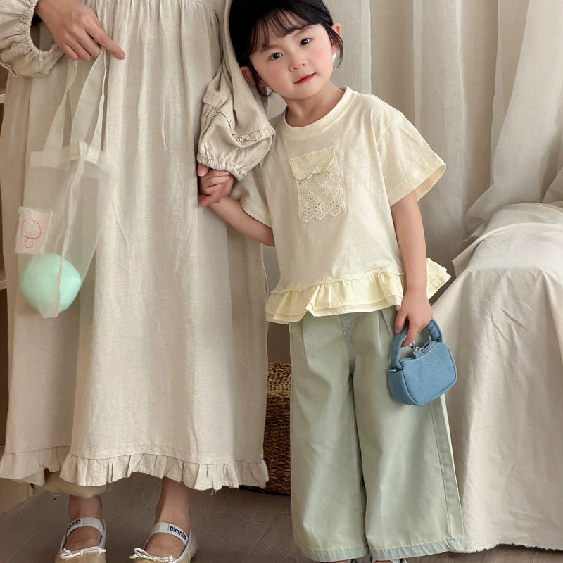 【90-140】フロントデザインチュールヘムTシャツ