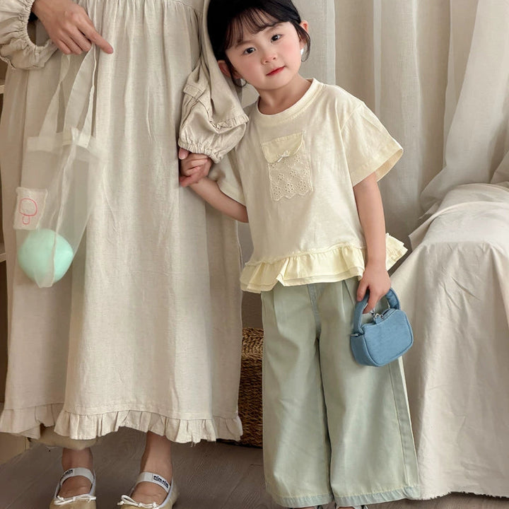 【90-140】フロントデザインチュールヘムTシャツ