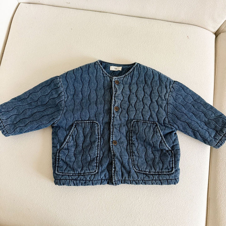 【80-150】ノーカラーキルティングデニムジャケット