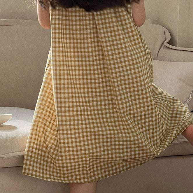 【90-150】ギンガムチェックノースリーブシャツワンピース