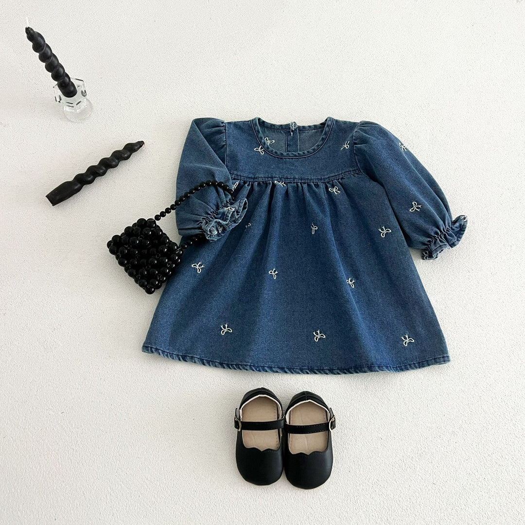 【73-120】リボン刺繍デニムワンピース