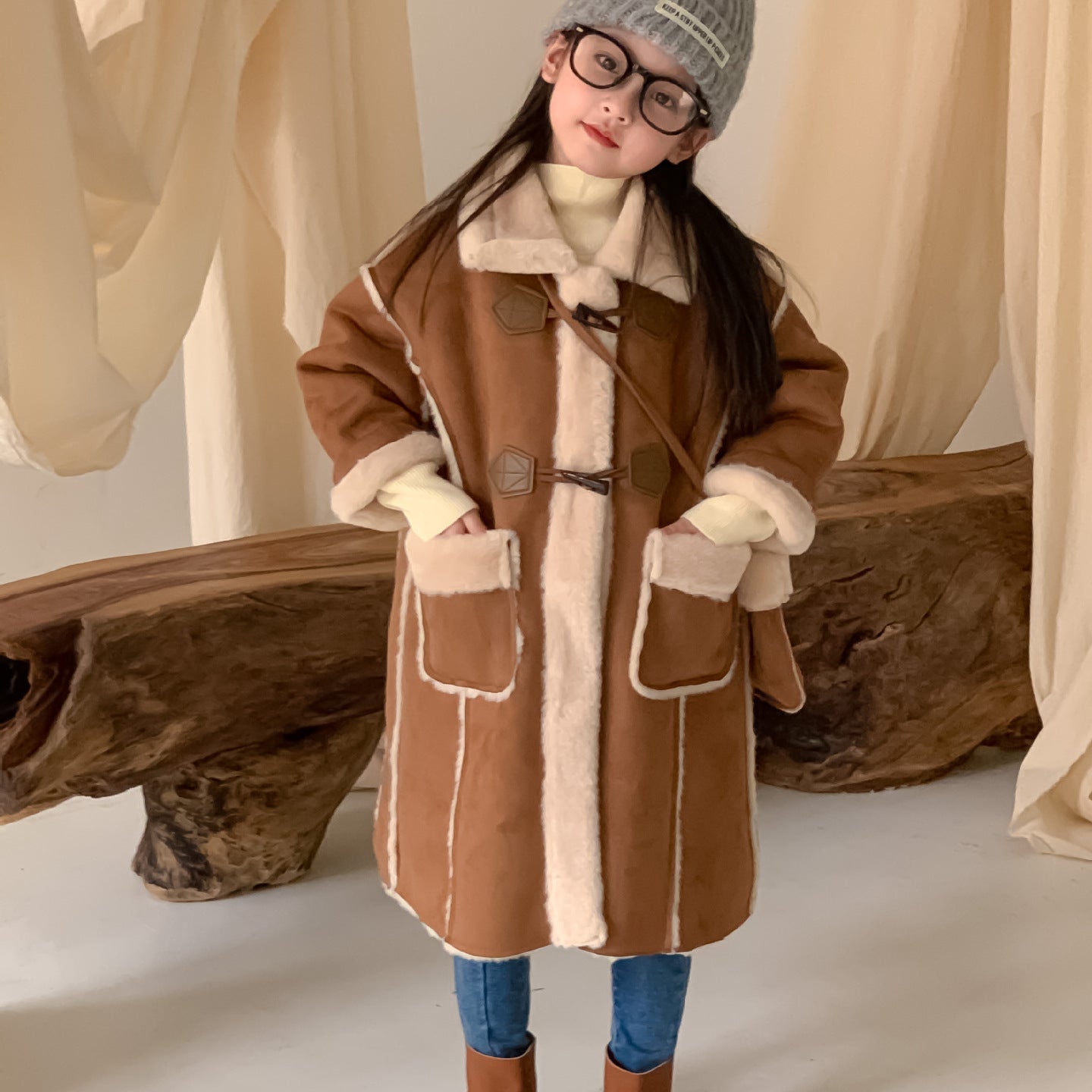 90-150】フェイクムートンロングコート｜ELMO-こども服エルモ