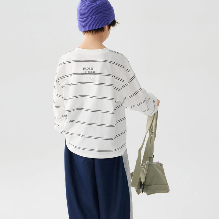 【100-150】ボーダーデザインロングTシャツ