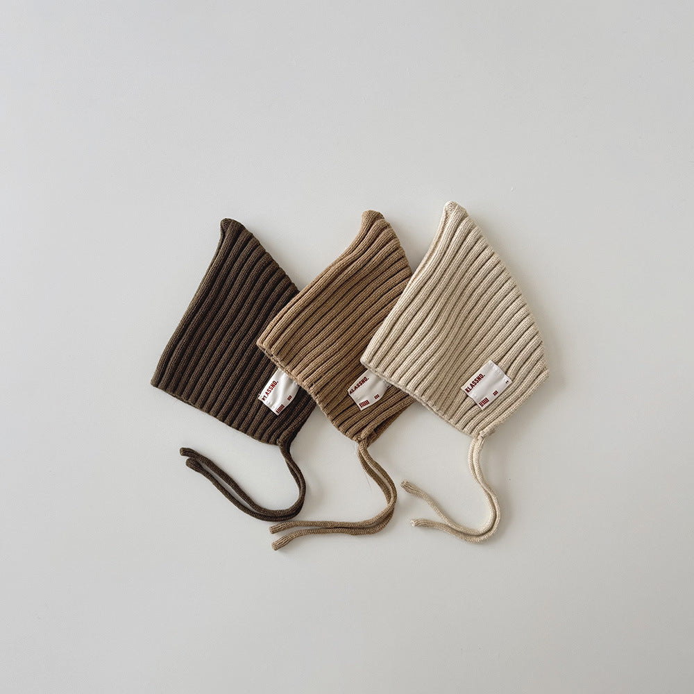 【42-49cm】あご紐付きリブニット帽