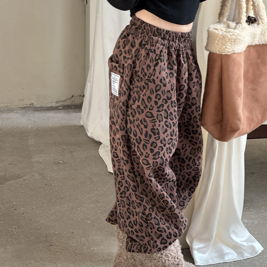 【90-150】レオパード柄リラックスパンツ
