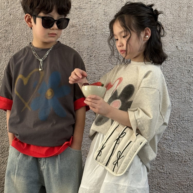 【90-150】ハート＆フラワーTシャツ