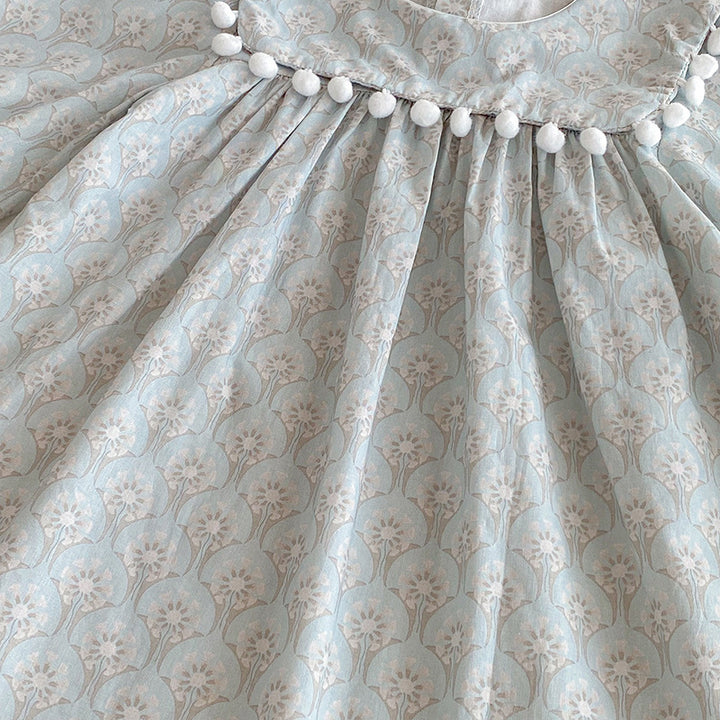 【90-140】ミニポンポンデザイン長袖ワンピース