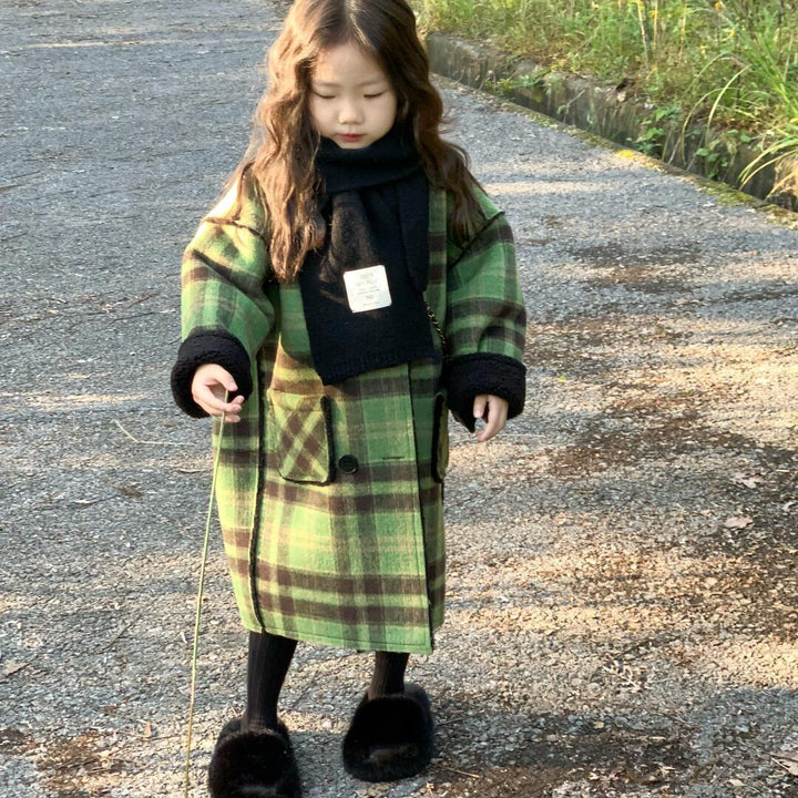 【90-140】裏ボアチェック柄ロングコート