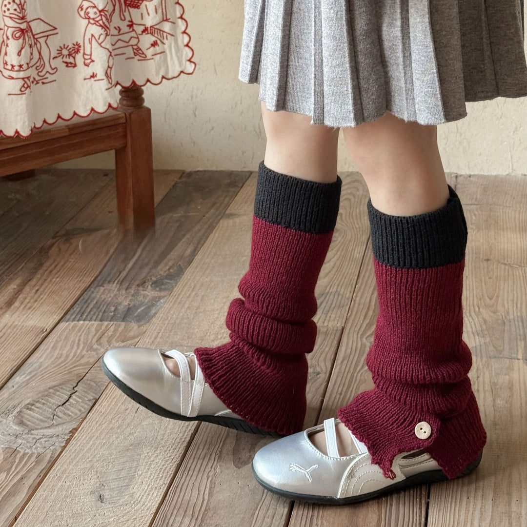 裾ボタンバイカラーレッグウォーマー