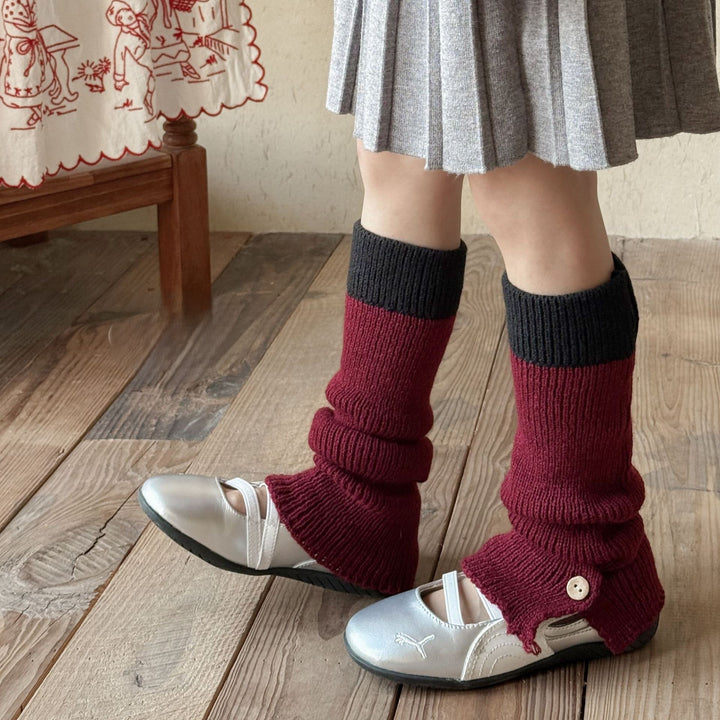 裾ボタンバイカラーレッグウォーマー