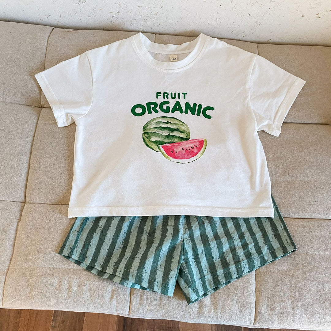 【80-150】スイカ柄半袖Ｔシャツ×ハーフパンツセット