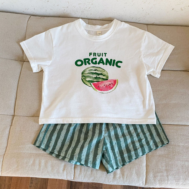 【80-150】スイカ柄半袖Ｔシャツ×ハーフパンツセット