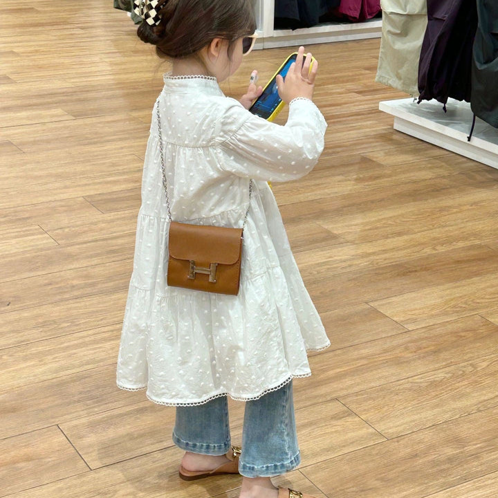 【90-140】スタンドカラースイスドットティアードワンピース