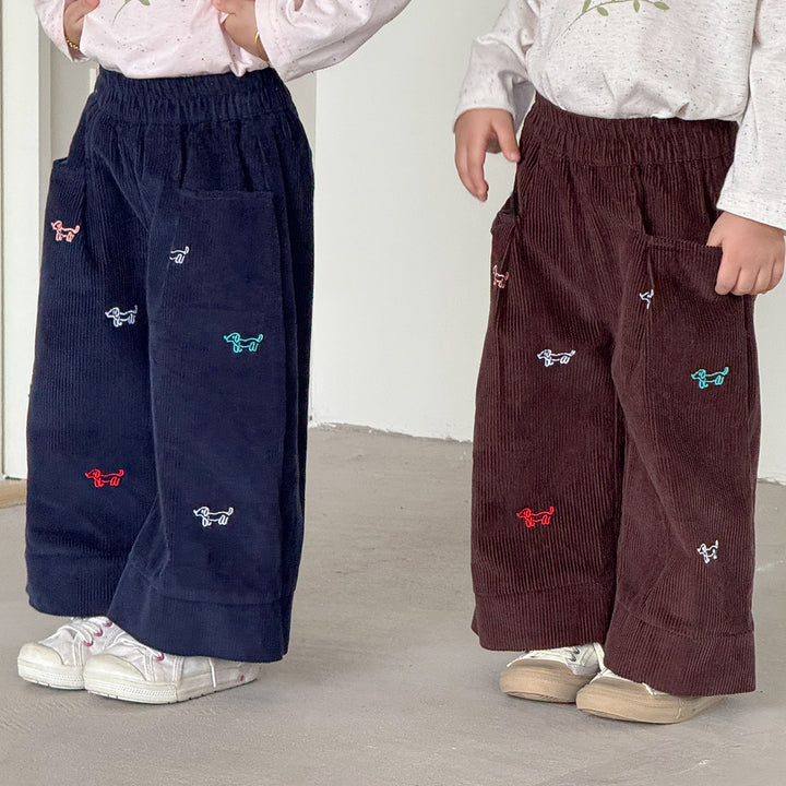 【80-150】ドッグ刺繍コーデュロイパンツ
