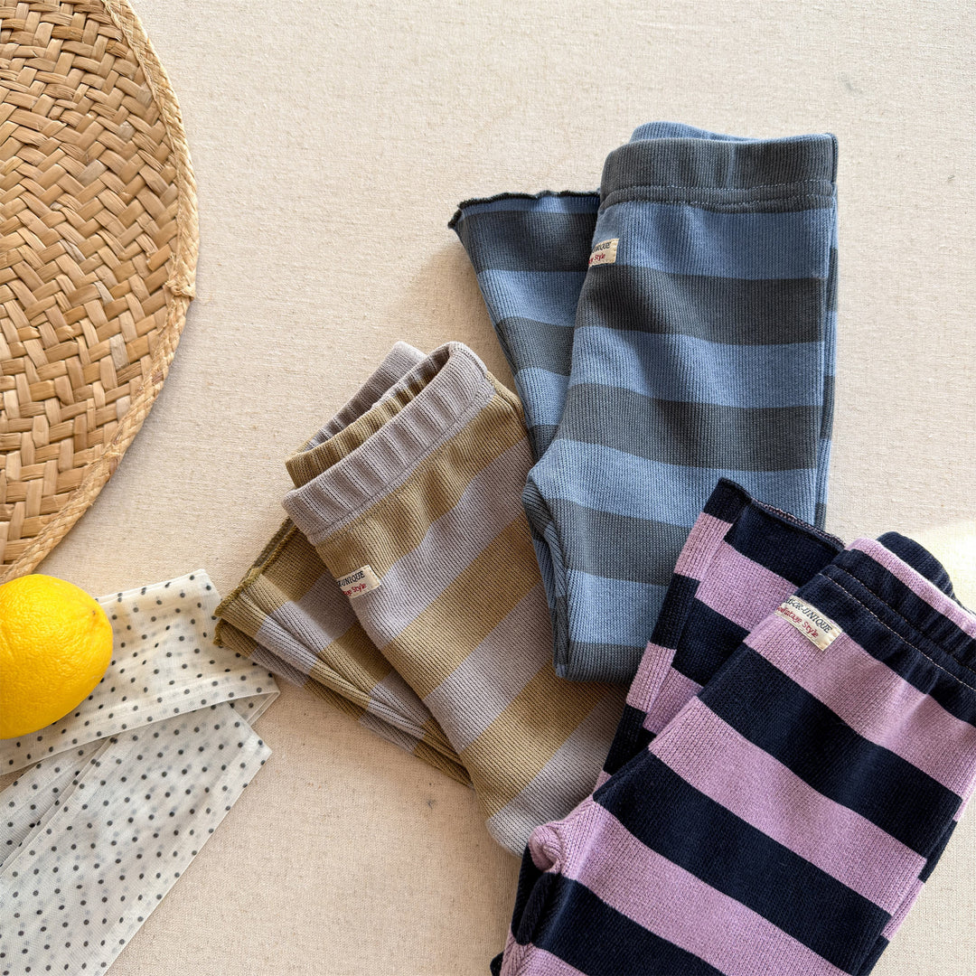 【80-130】太ボーダー柄フレアパンツ