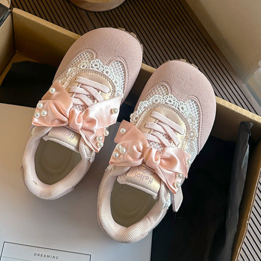 【16.0-22.0】リボンデザインメッシュスニーカー