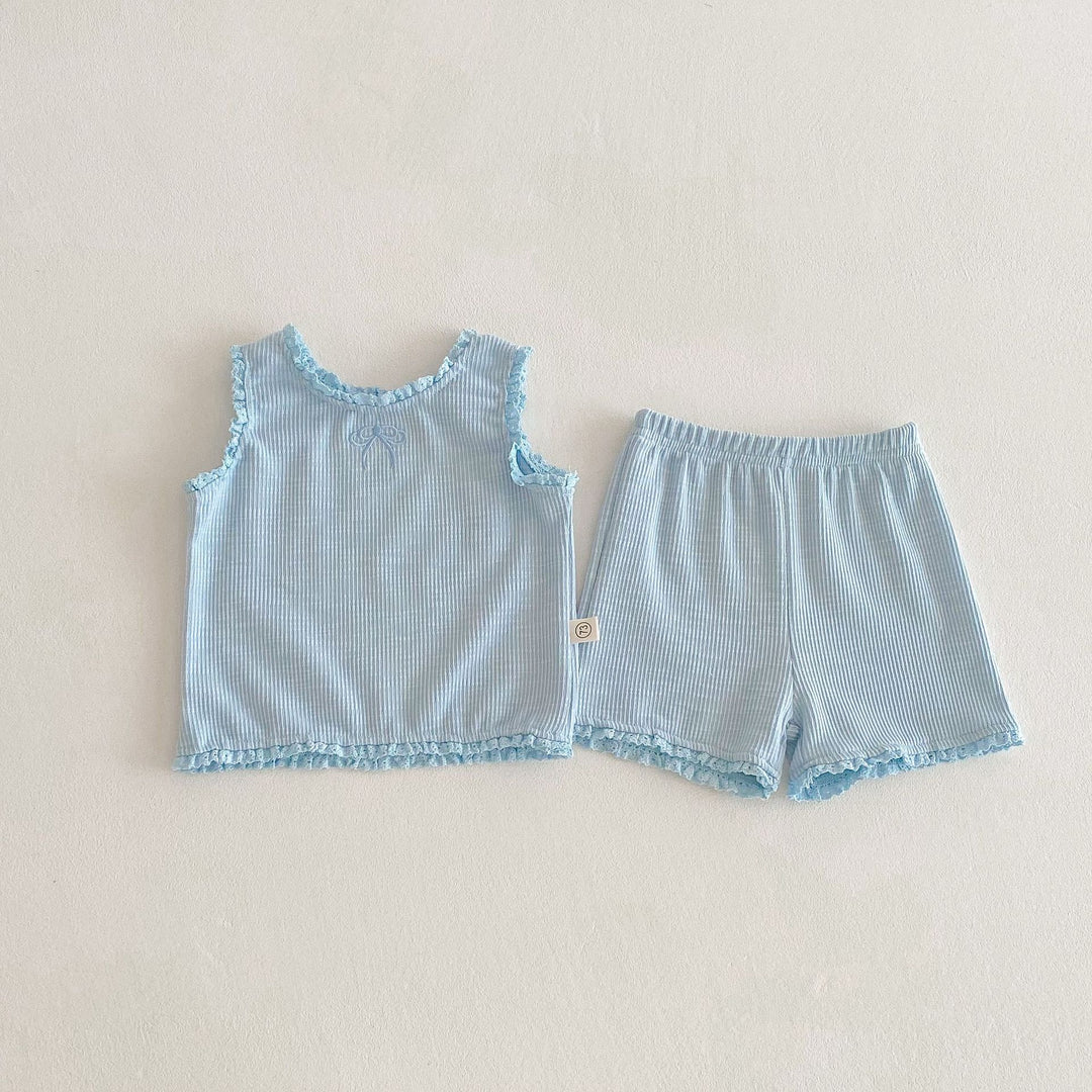 【73-100】フリルデザインノースリーブ×ショートパンツセット