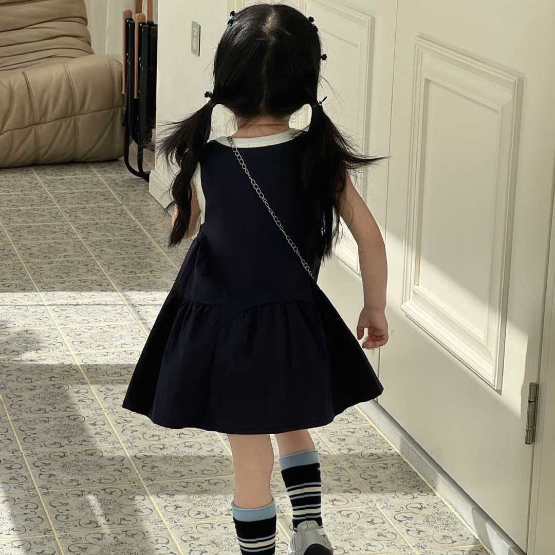 【90-140】デザイン切替バイカラーノースリワンピース