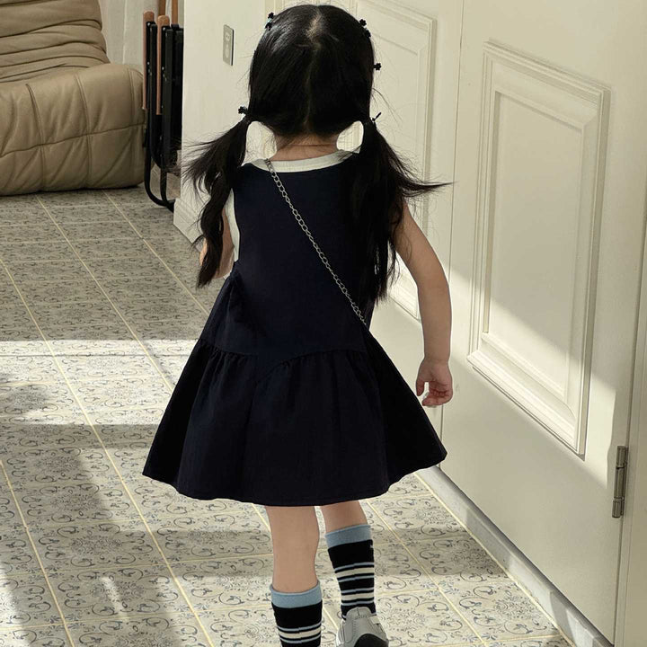 【90-140】デザイン切替バイカラーノースリワンピース