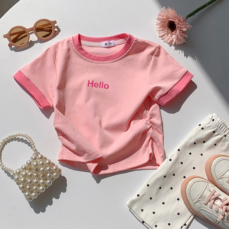 【90-150】ウエストギャザーHelloTシャツ