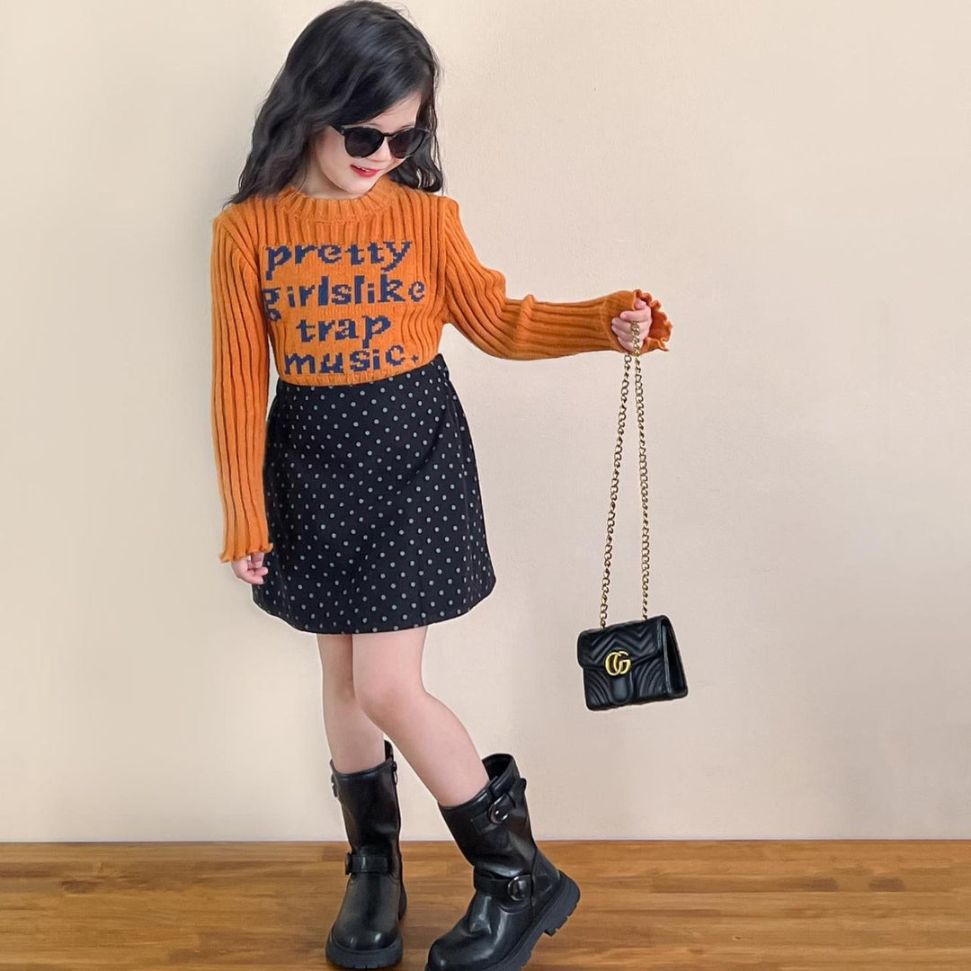 【90-140】フロントロゴリブニットトップス