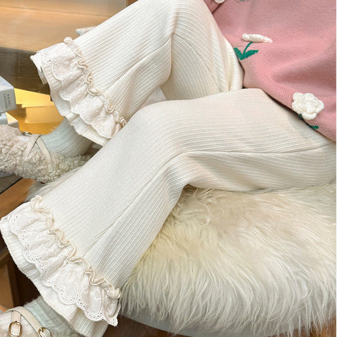 【90-140】レースヘムフレアロングパンツ