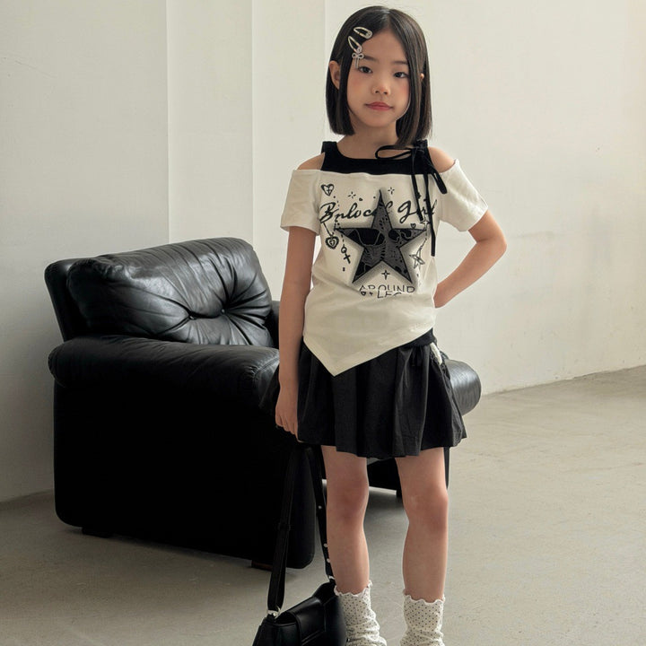 【100-150】レイヤード風アシンメトリーヘムTシャツ