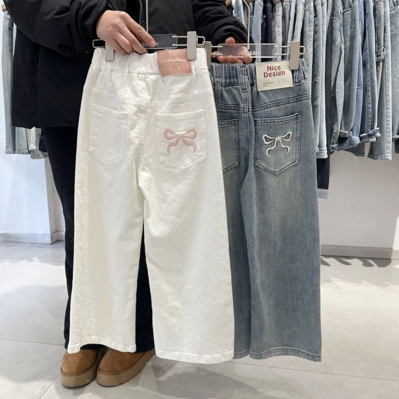 【120-150】バックポケットリボンデニムパンツ